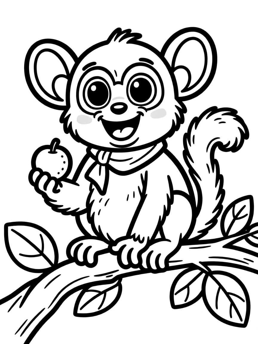 Cheerful cartoon galago coloring page