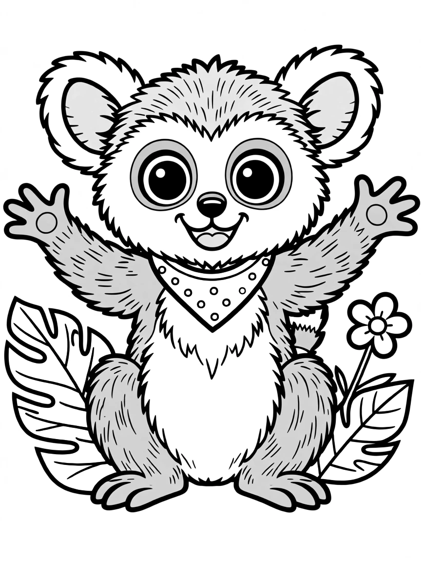 Cheerful cartoon indri coloring page