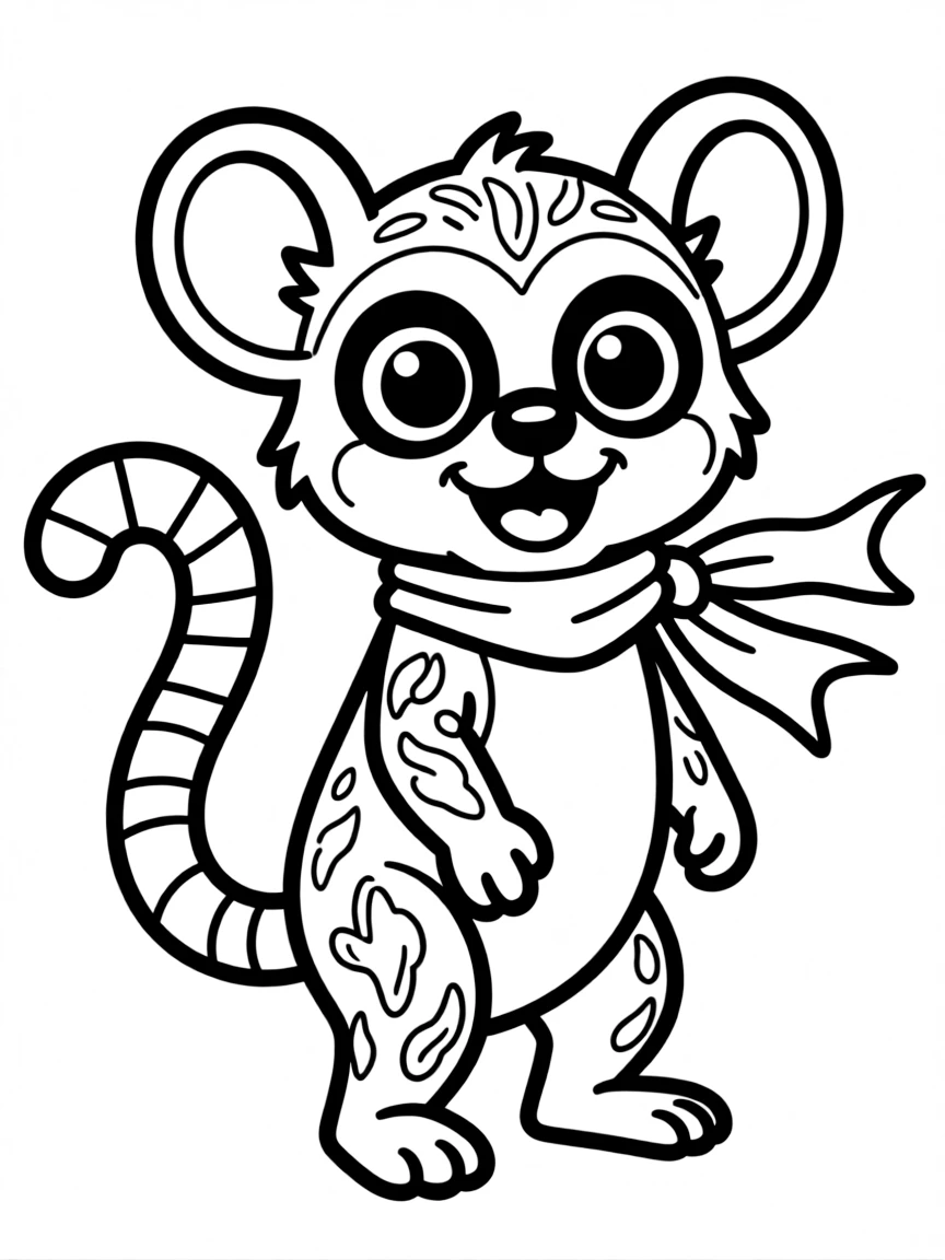 Cheerful cartoon mouse lemur coloring page
