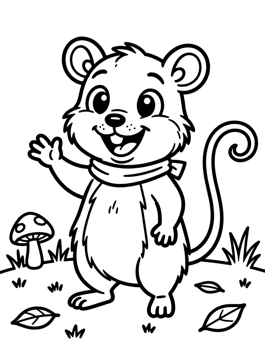 Cheerful cartoon shrew coloring page