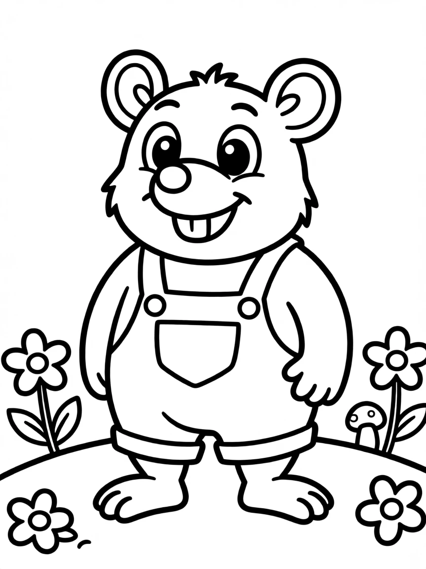 Cheerful cartoon mole coloring page
