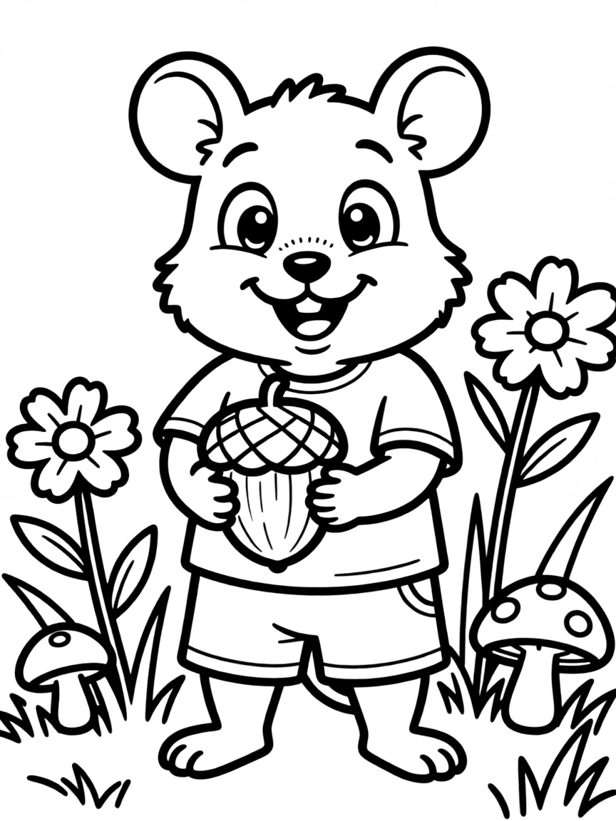 Cheerful cartoon vole coloring page