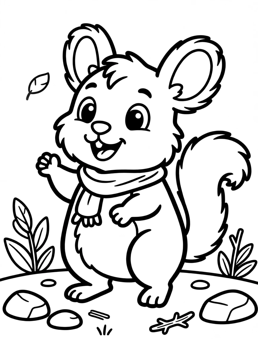Cheerful cartoon chinchilla coloring page