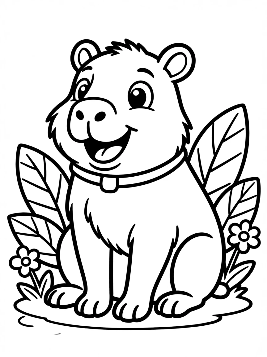 Cheerful cartoon capybara coloring page