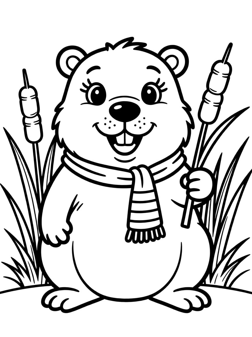 Cheerful cartoon nutria coloring page