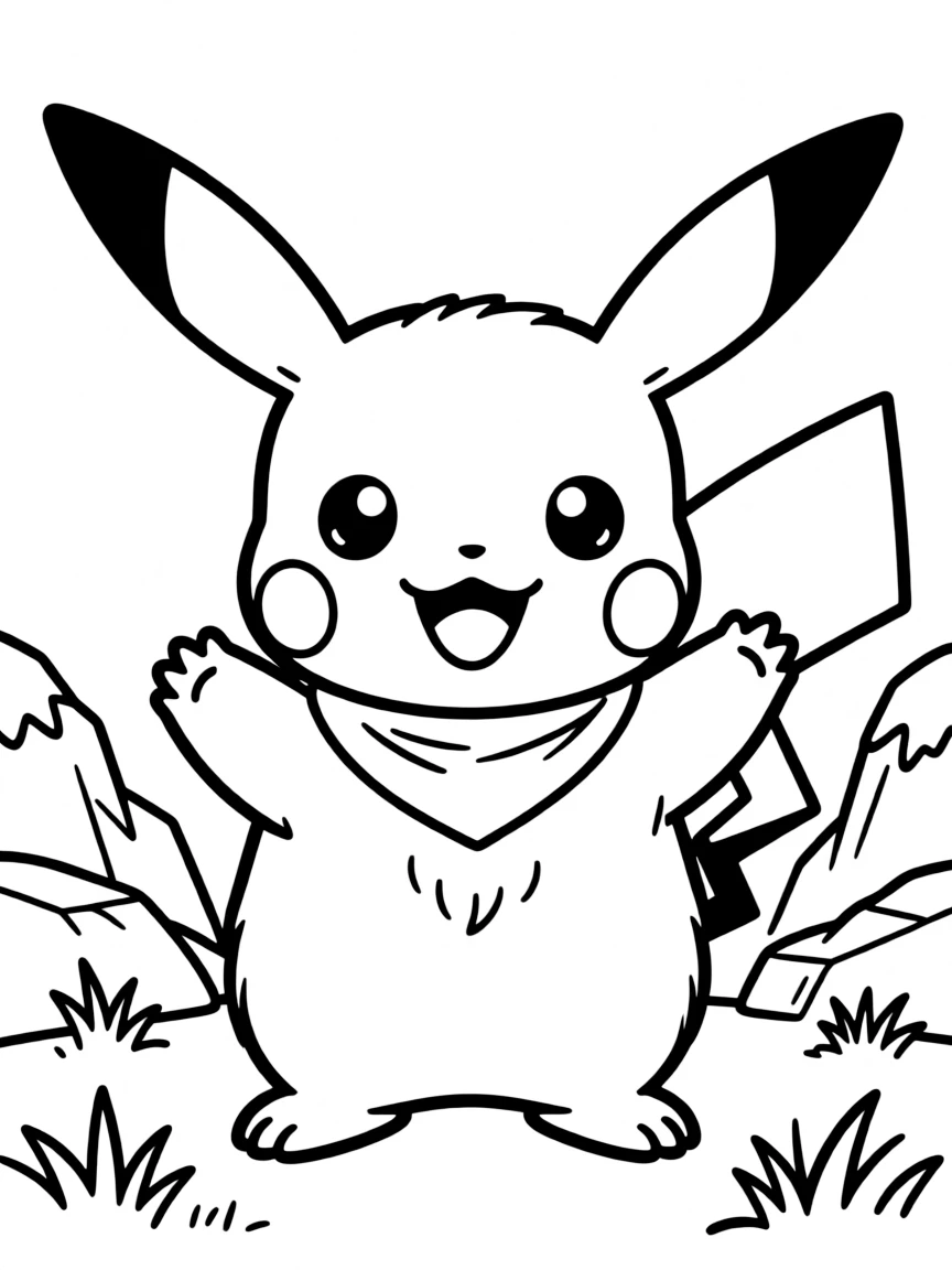 Cheerful cartoon pika coloring page