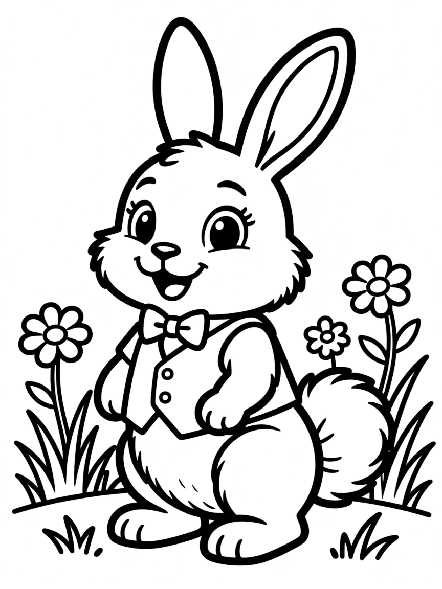 Cheerful cartoon cottontail coloring page