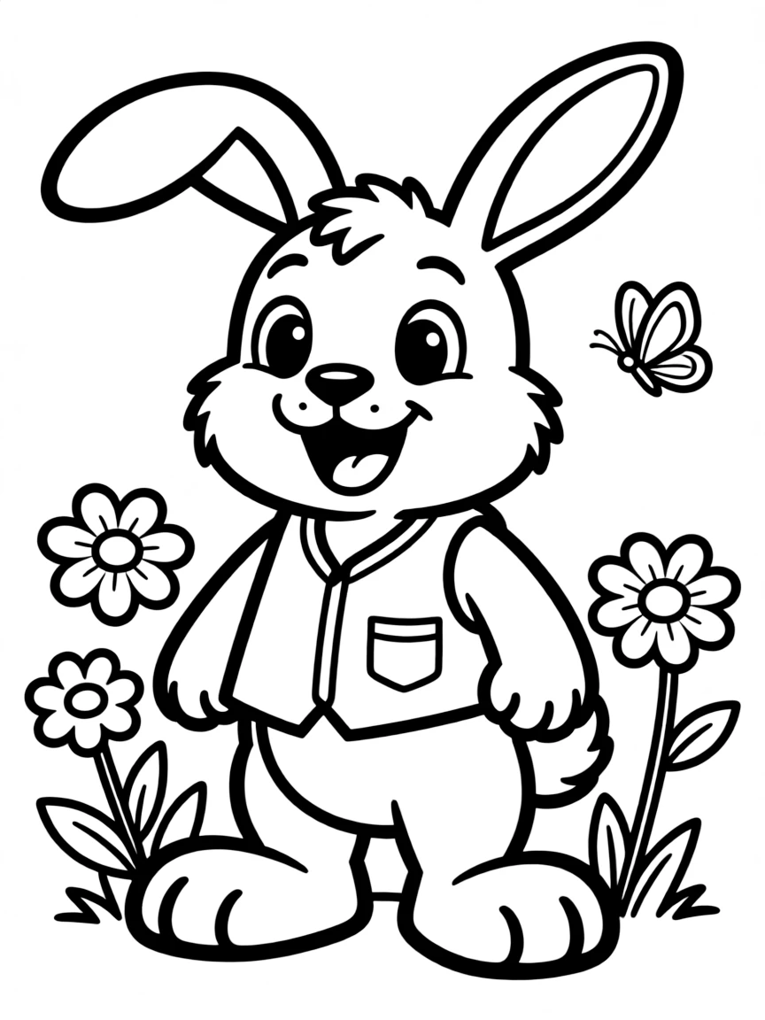 Cheerful cartoon hare coloring page