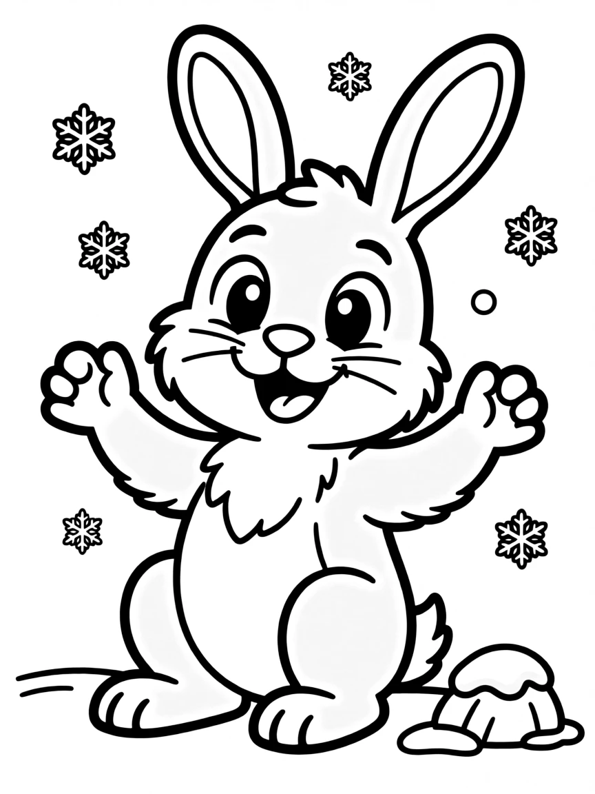 Cheerful cartoon arctic hare coloring page