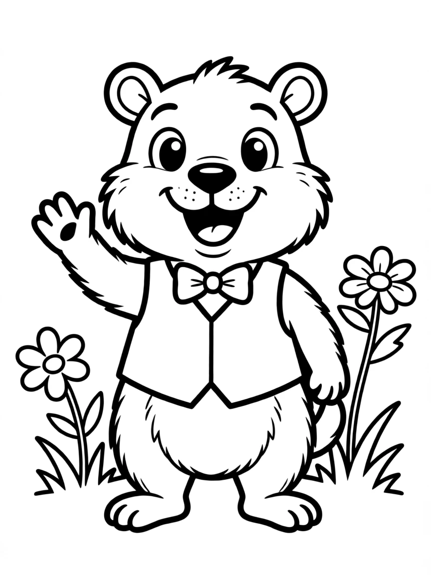 Cheerful cartoon prairie dog coloring page