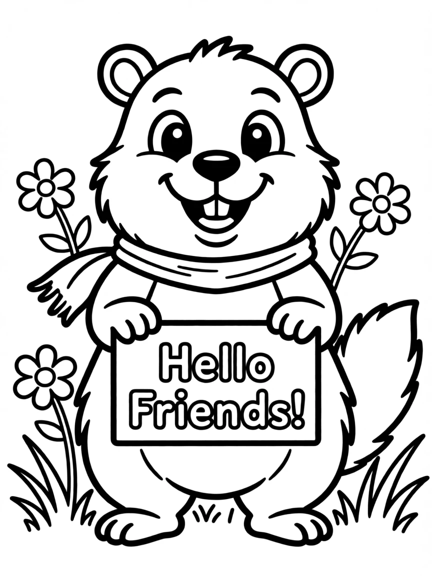 Cheerful cartoon groundhog coloring page