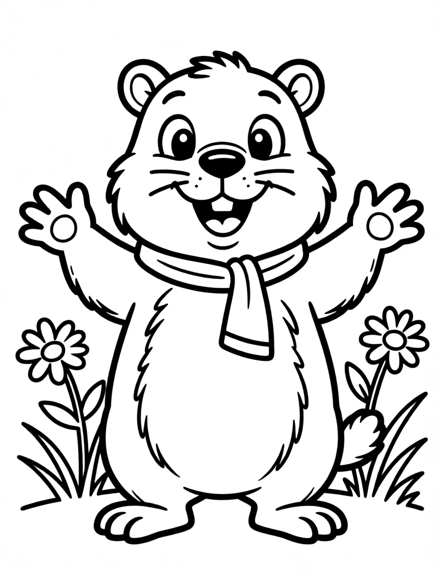 Cheerful cartoon marmot coloring page