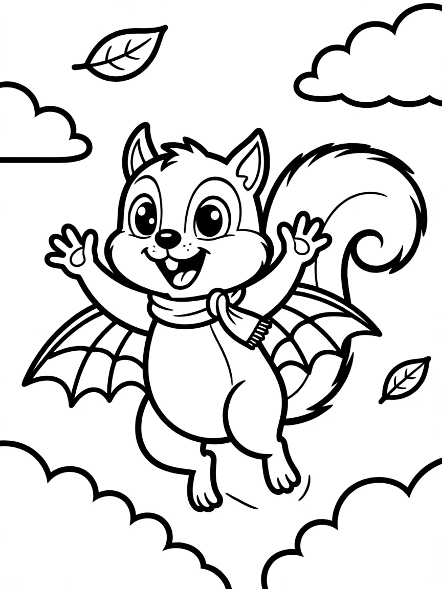 Cheerful cartoon flying squirrel coloring page
