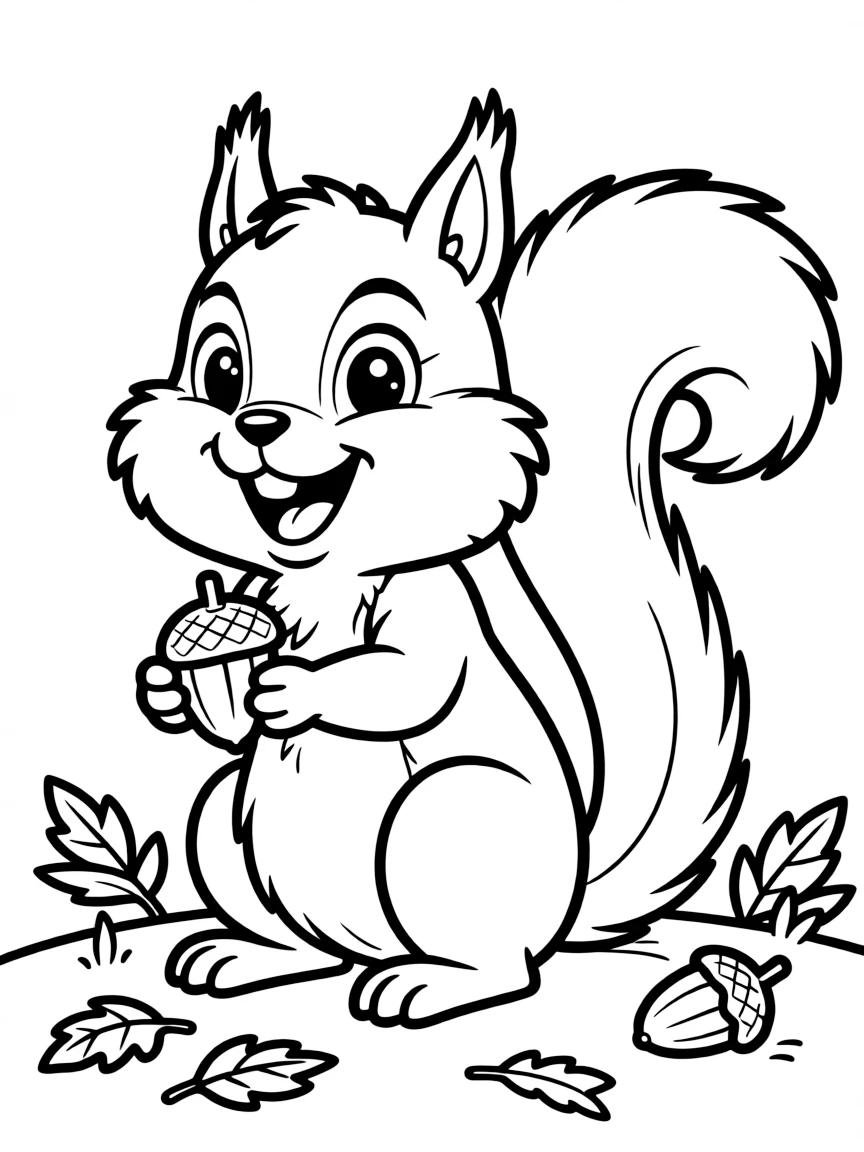 Cheerful cartoon red squirrel coloring page