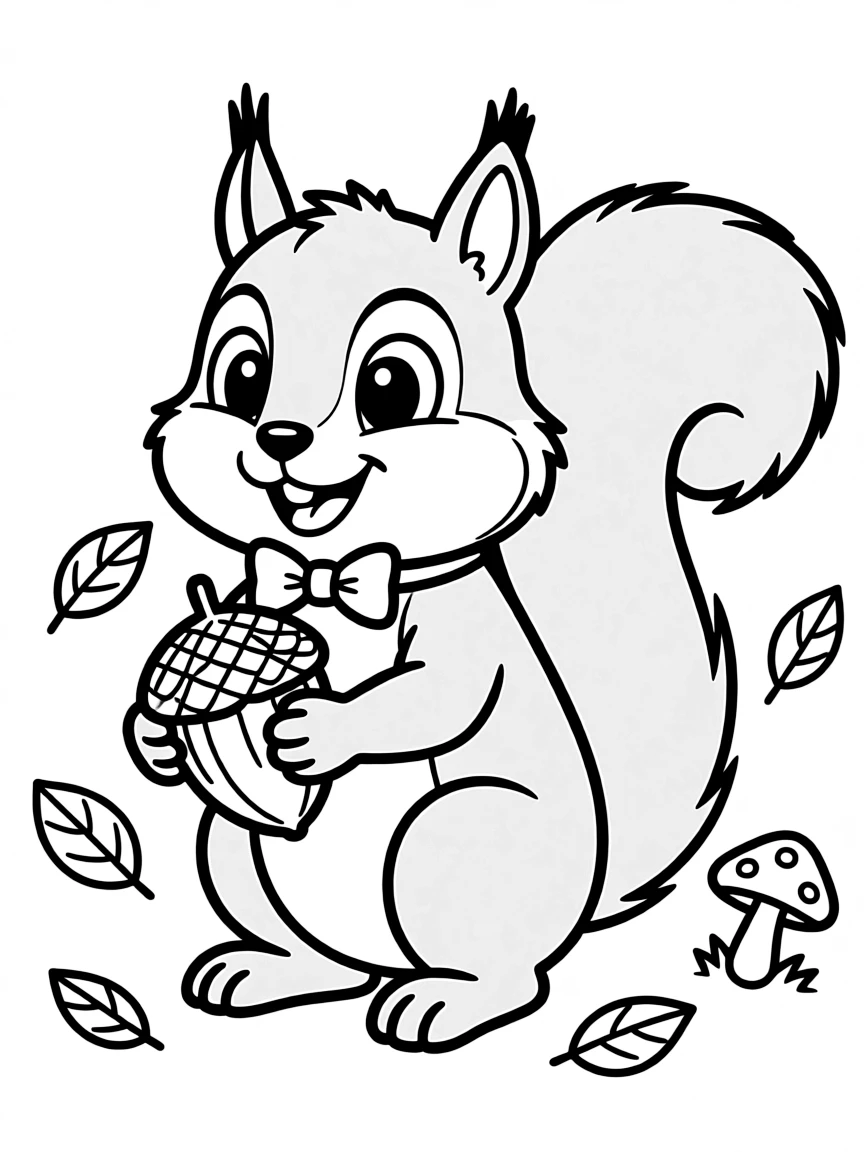 Cheerful cartoon gray squirrel coloring page