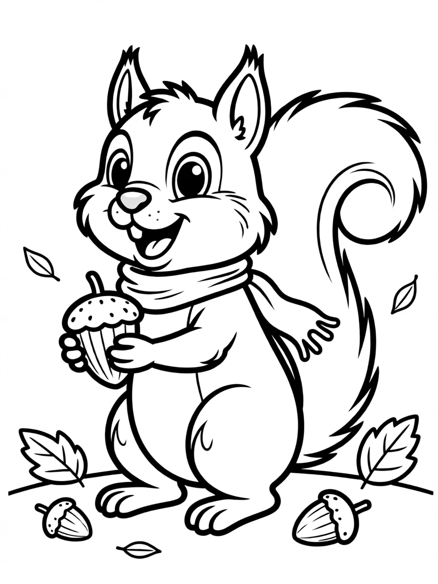 Cheerful cartoon black squirrel coloring page
