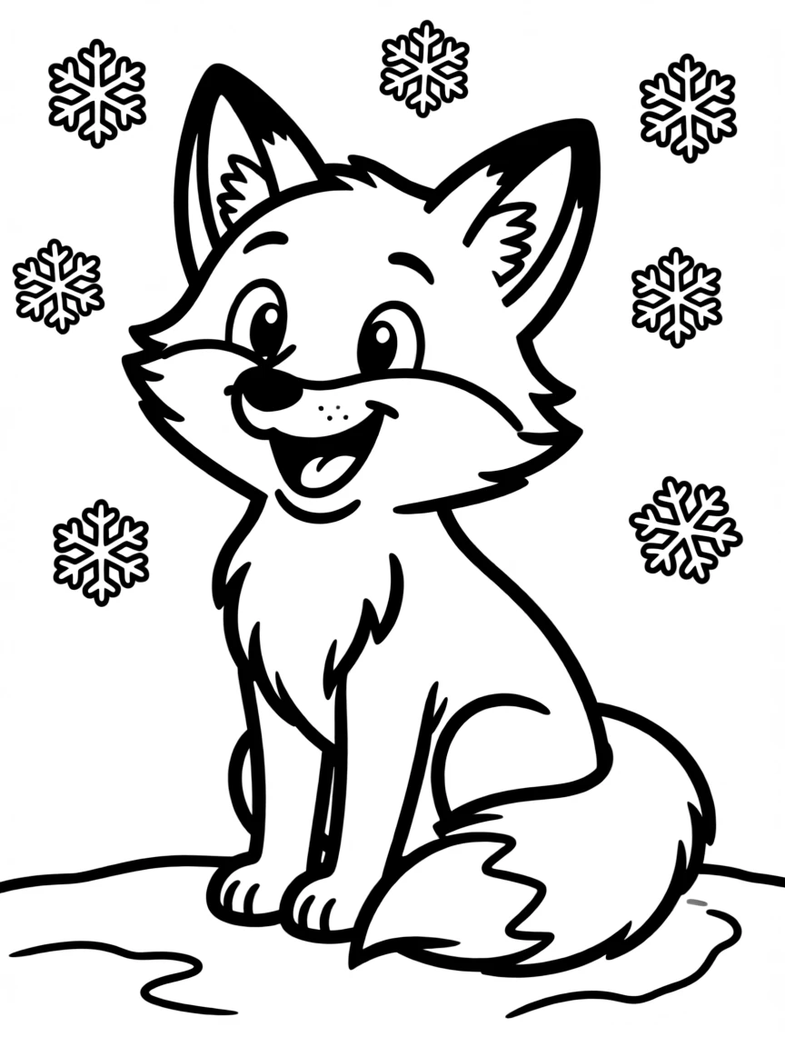Cheerful cartoon arctic fox coloring page