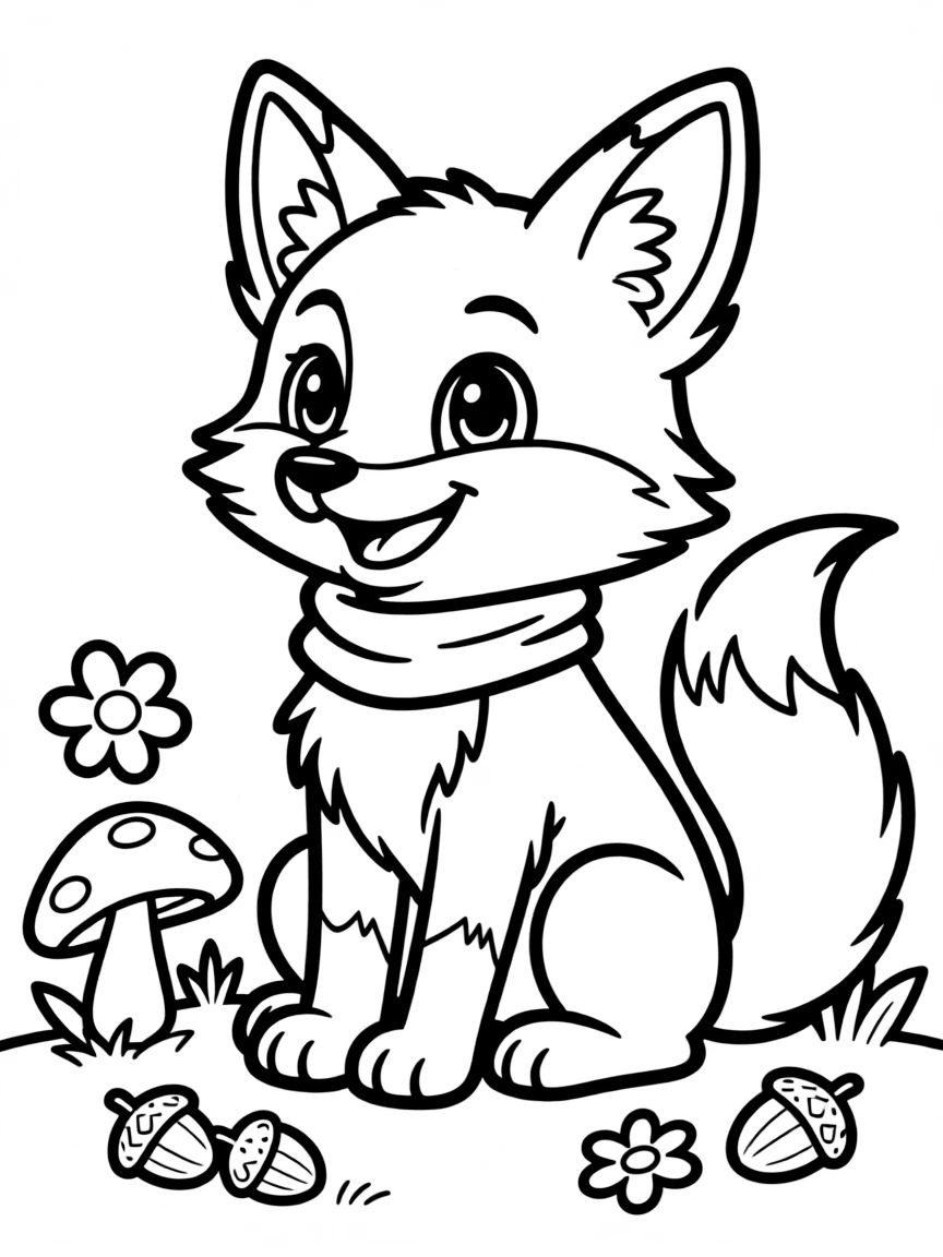 Cheerful cartoon red fox coloring page