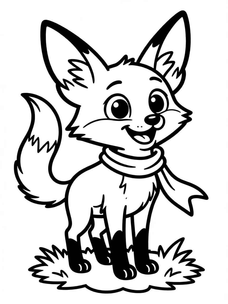 Cheerful cartoon fennec fox coloring page