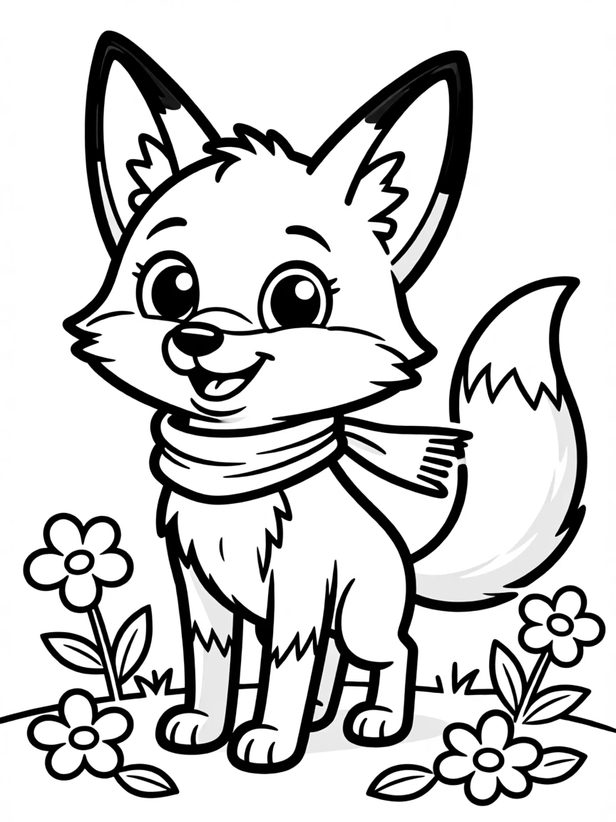 Cheerful cartoon kit fox coloring page