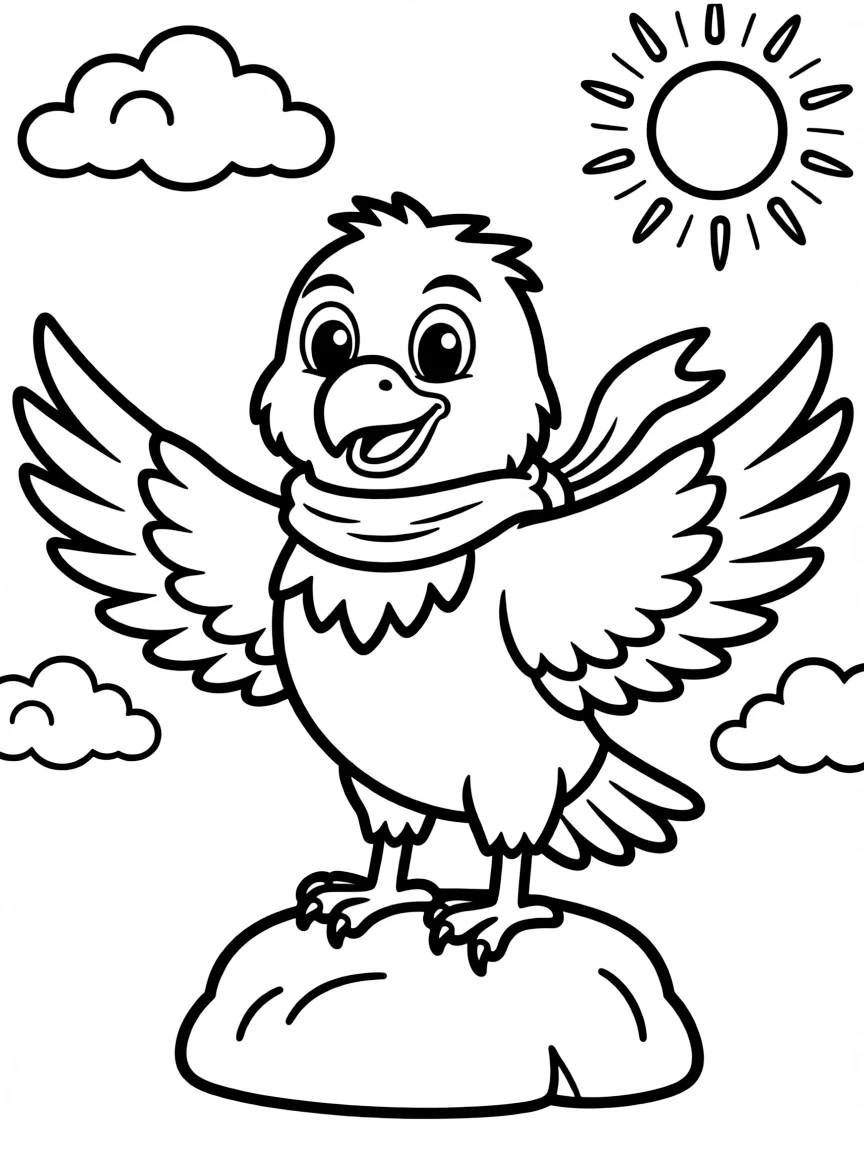 Cheerful cartoon eagle coloring page