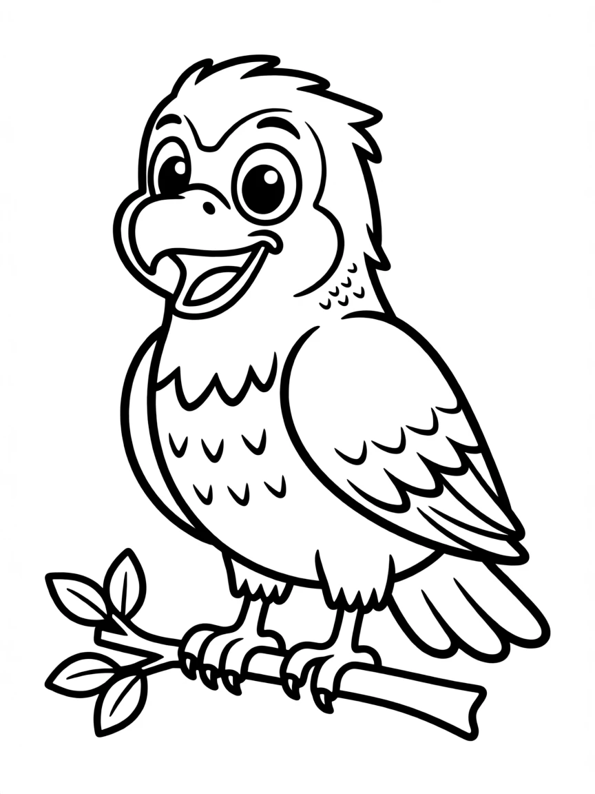 Cheerful cartoon hawk coloring page