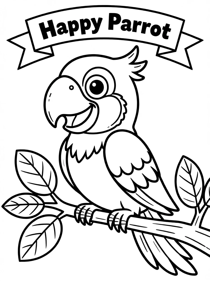 Cheerful cartoon parrot coloring page