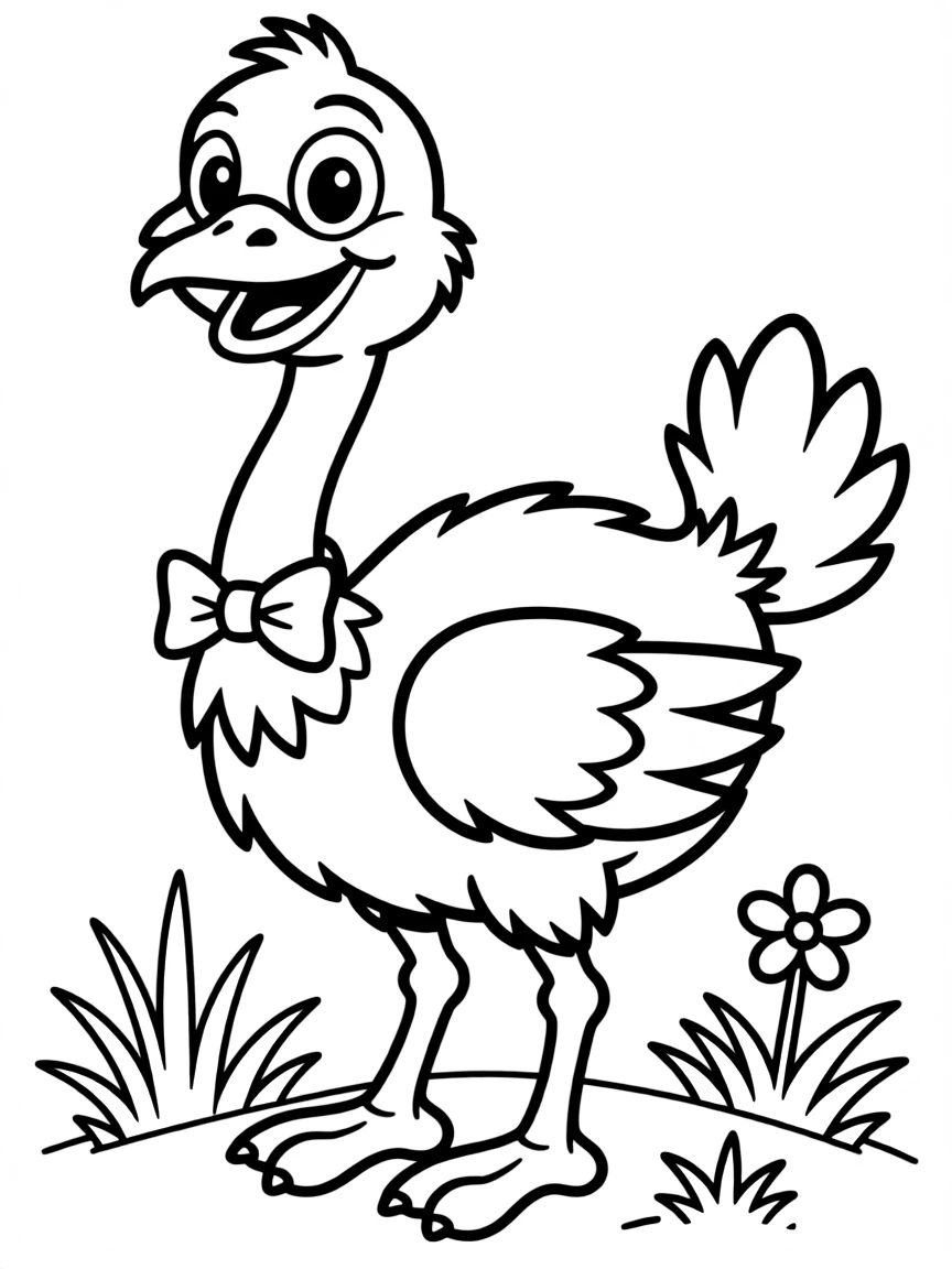 Cheerful cartoon ostrich coloring page