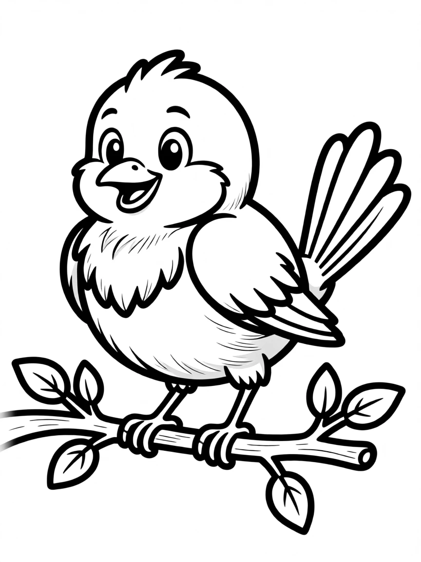 Cheerful cartoon robin coloring page