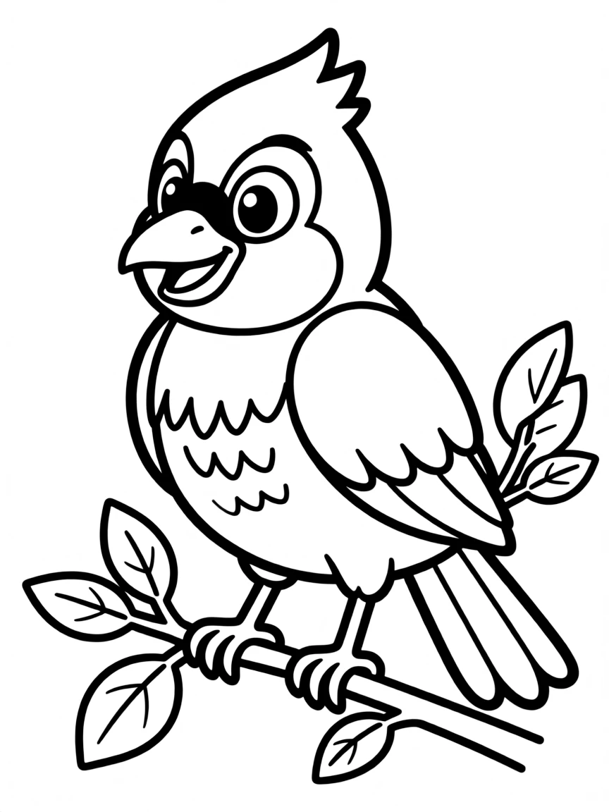 Cheerful cartoon cardinal coloring page