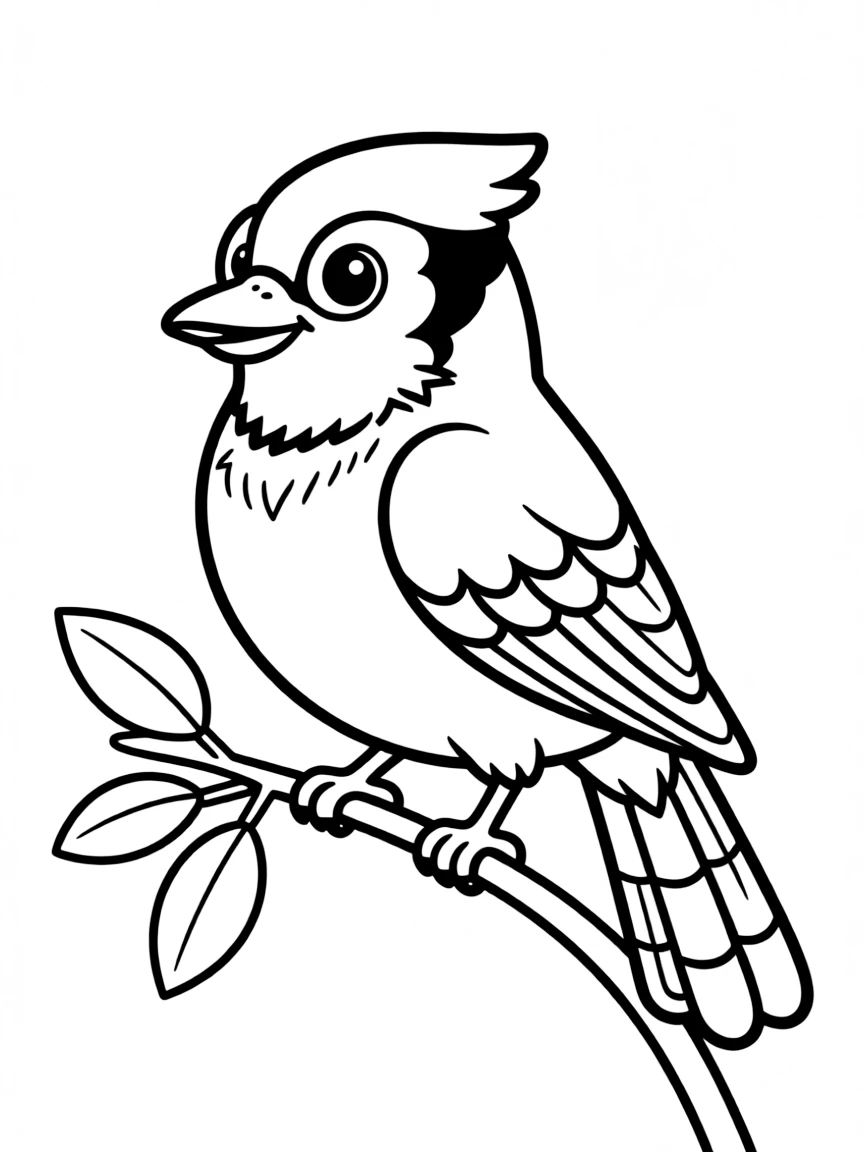 Cheerful cartoon blue jay coloring page