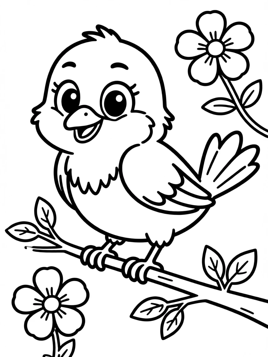 Cheerful cartoon sparrow coloring page