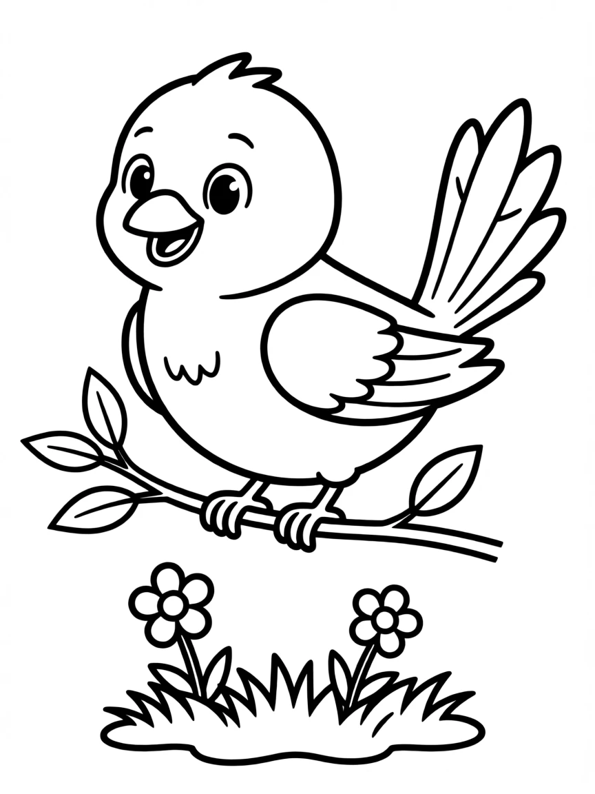 Cheerful cartoon canary coloring page