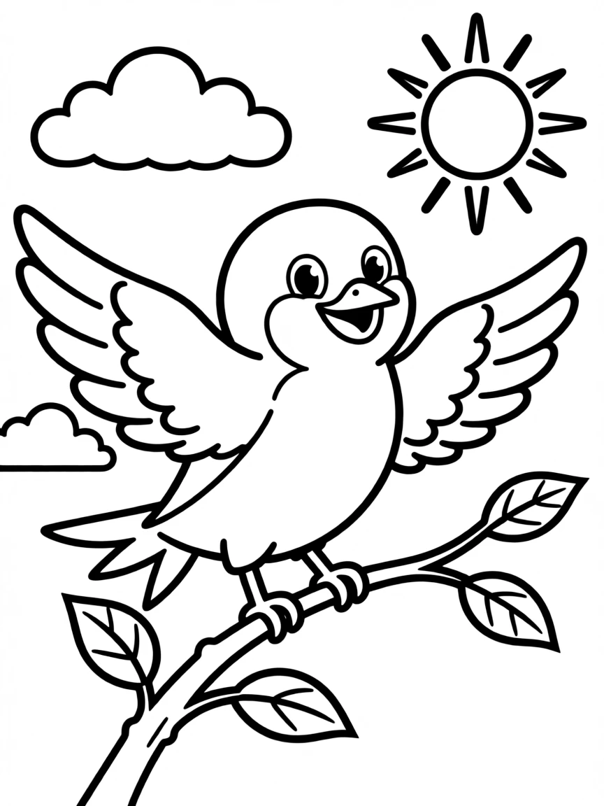 Cheerful cartoon swallow coloring page