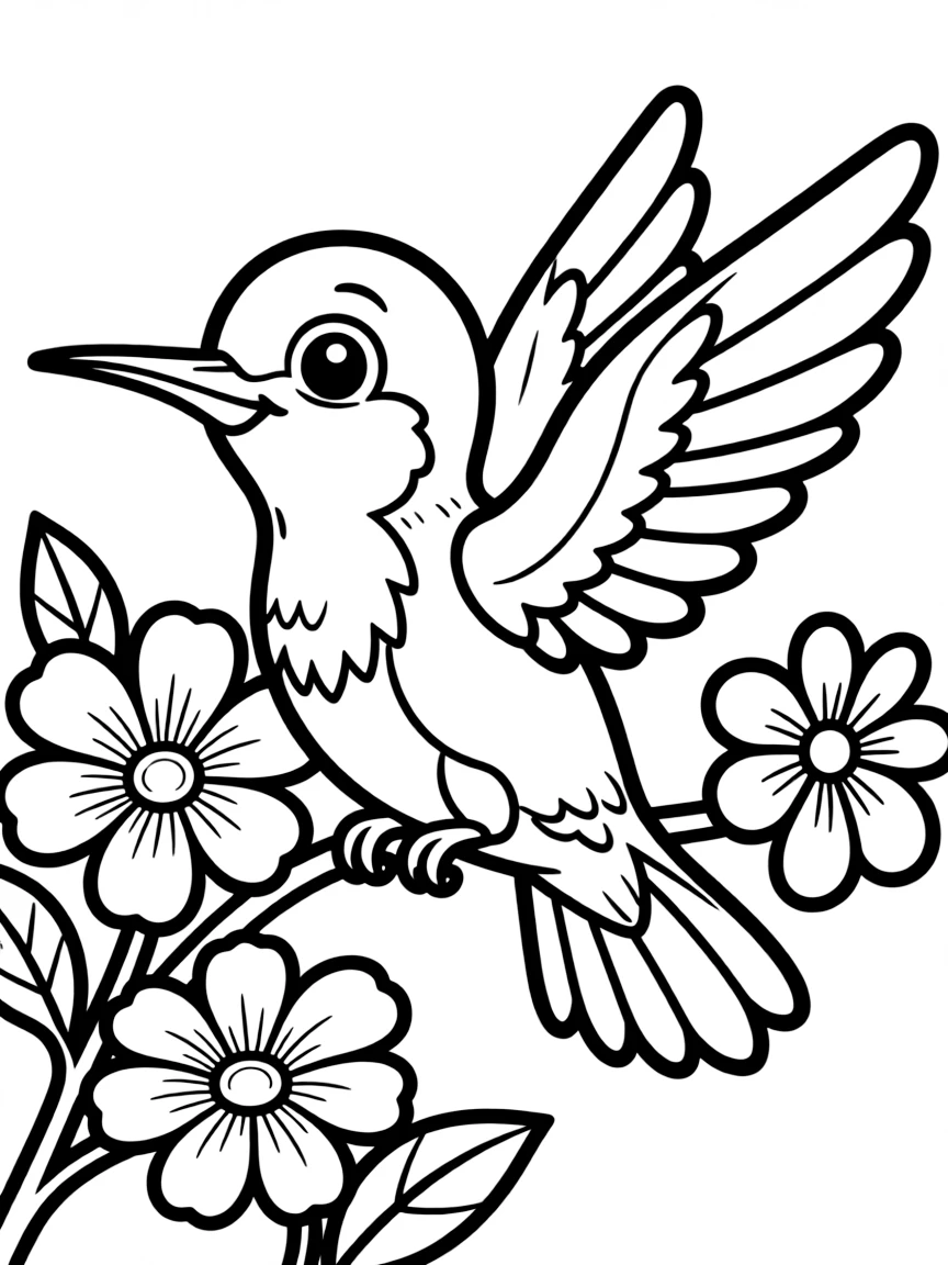 Cheerful cartoon hummingbird coloring page