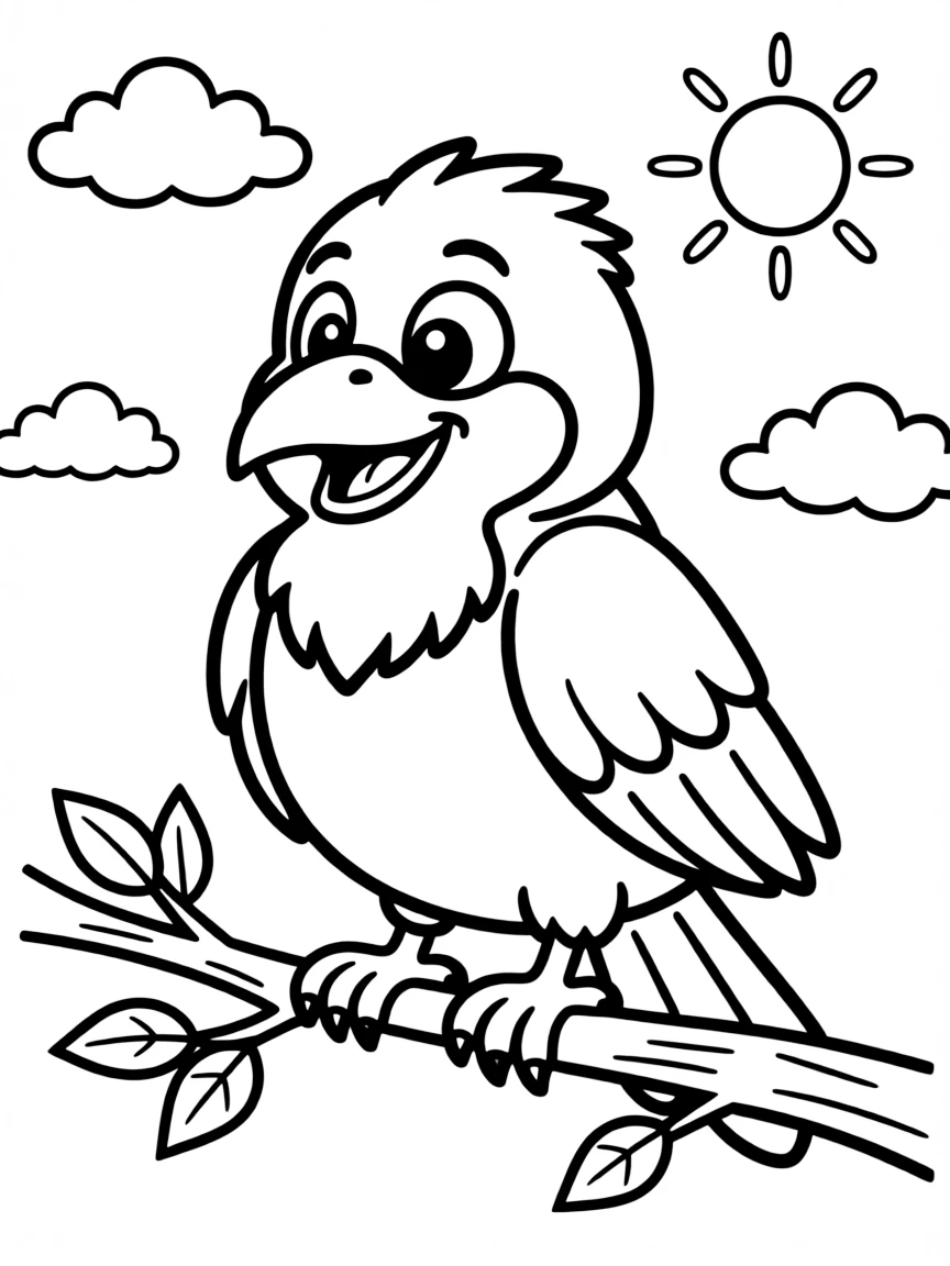 Cheerful cartoon raven coloring page