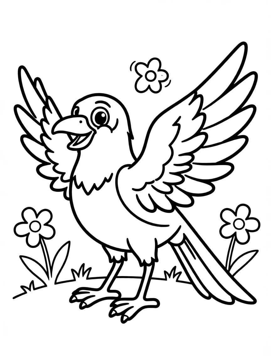 Cheerful cartoon magpie coloring page
