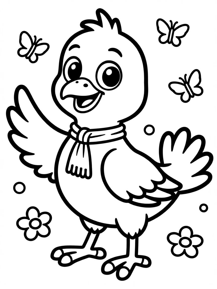 Cheerful cartoon pigeon coloring page