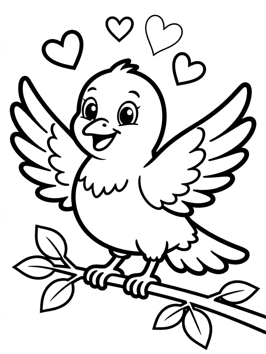 Cheerful cartoon dove coloring page