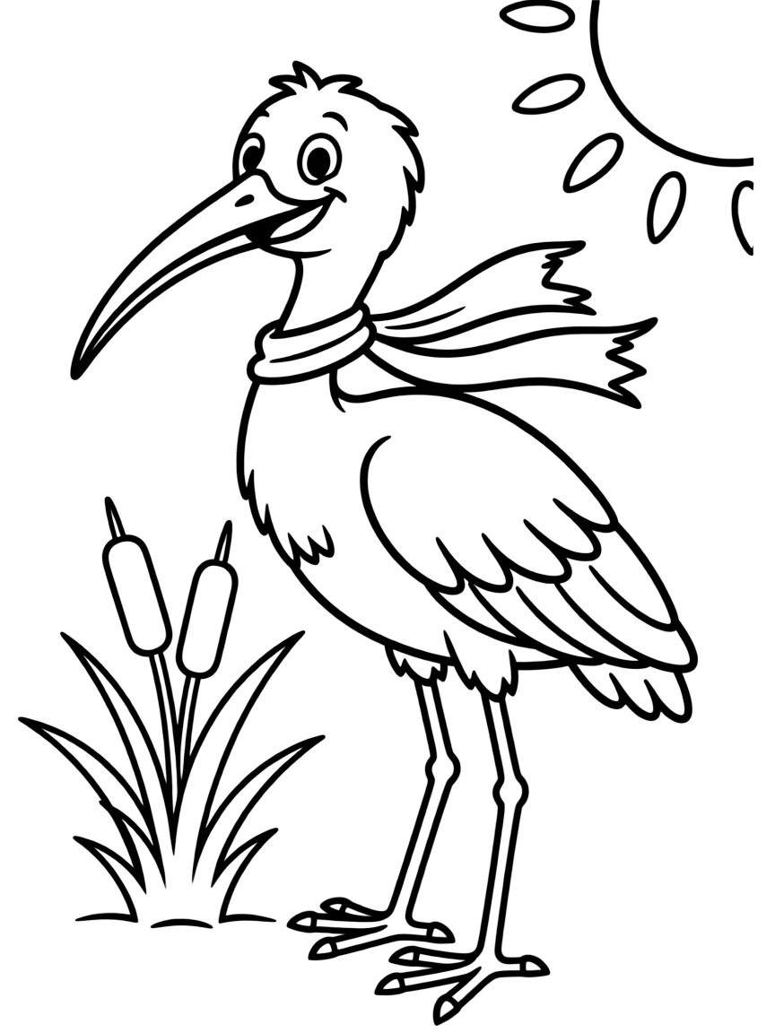 Cheerful cartoon ibis coloring page