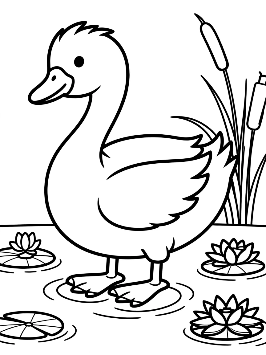 Cheerful cartoon swan coloring page