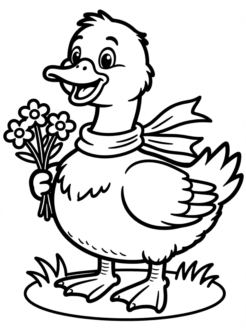 Cheerful cartoon goose coloring page
