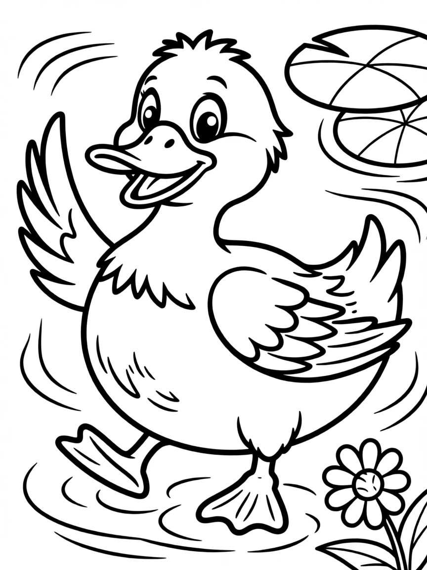 Cheerful cartoon mallard coloring page