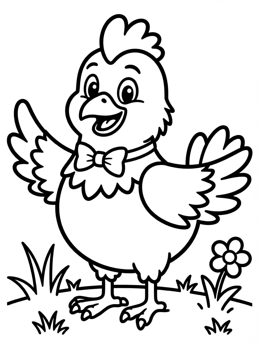 Cheerful cartoon chicken coloring page