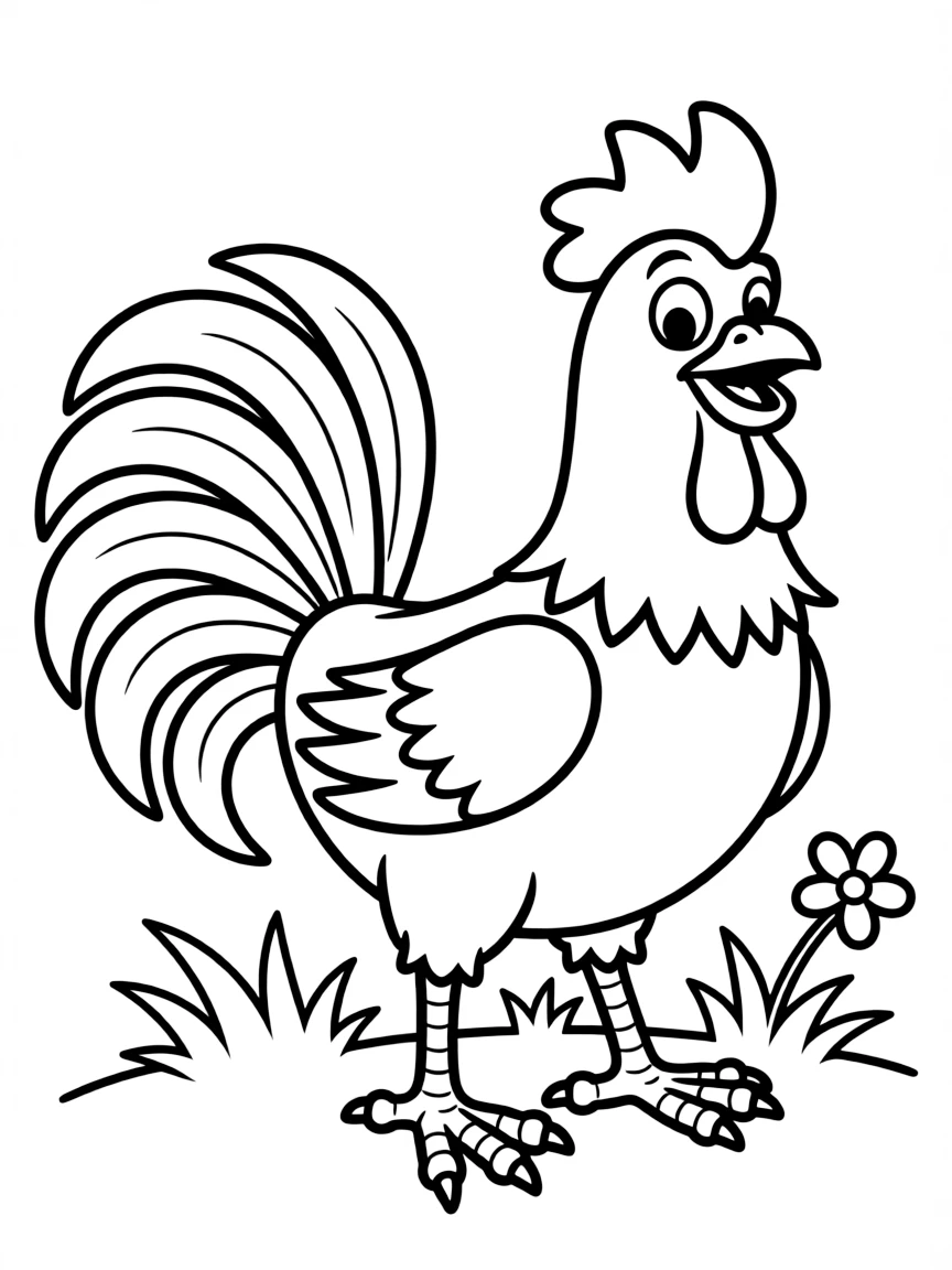 Cheerful cartoon rooster coloring page