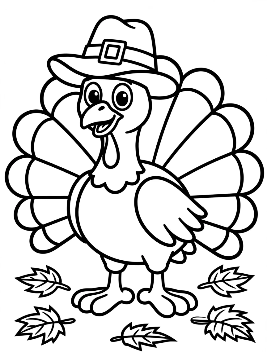 Cheerful cartoon turkey coloring page