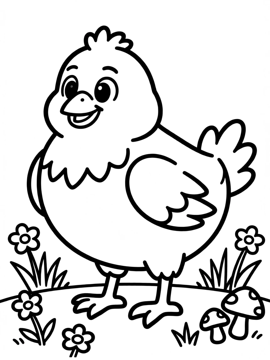 Cheerful cartoon quail coloring page