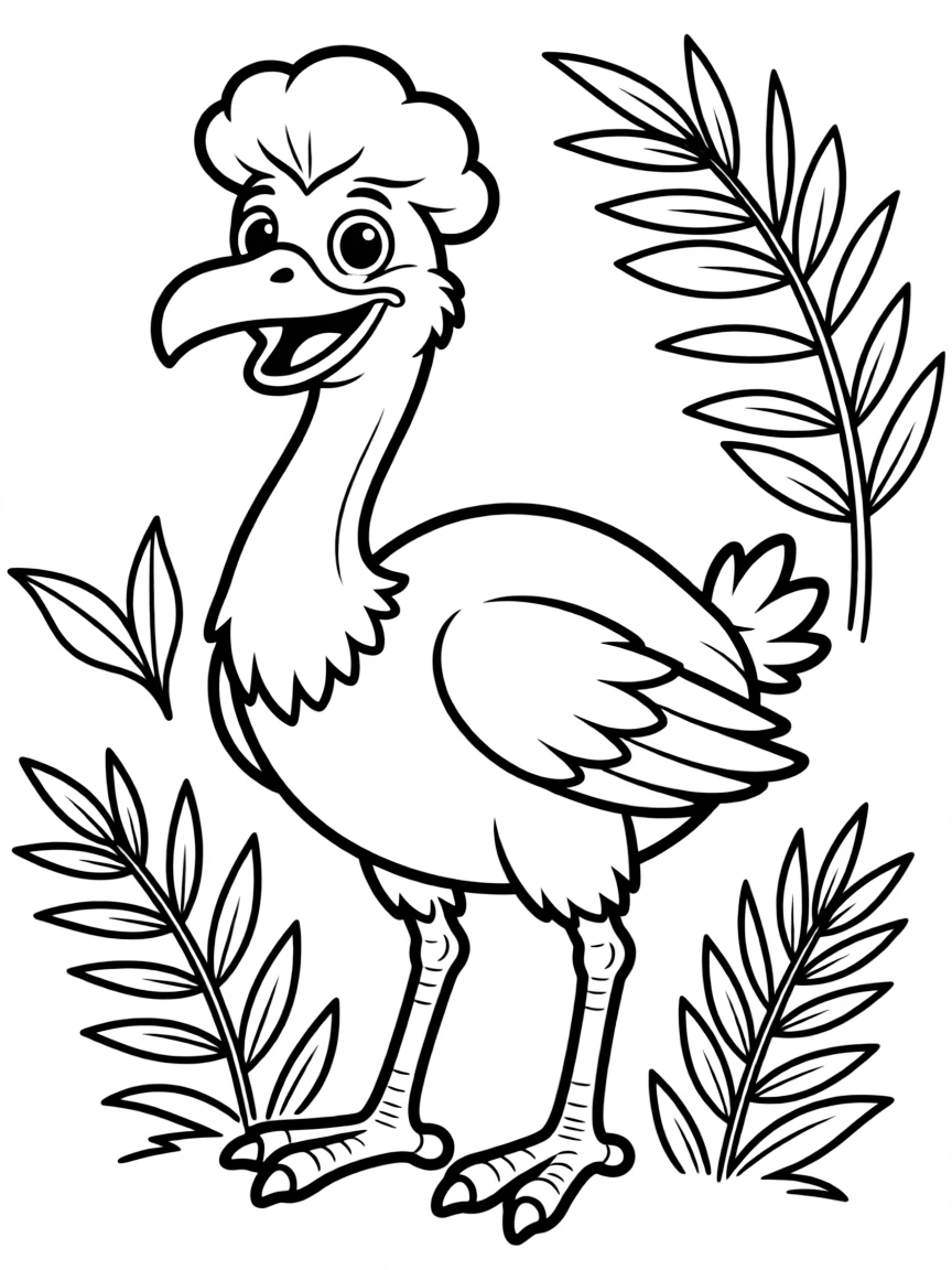 Cheerful cartoon cassowary coloring page