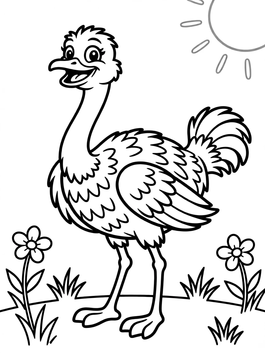 Cheerful cartoon rhea coloring page