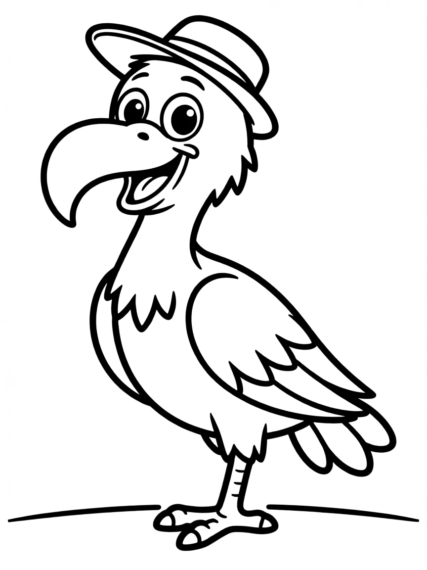 Cheerful cartoon vulture coloring page